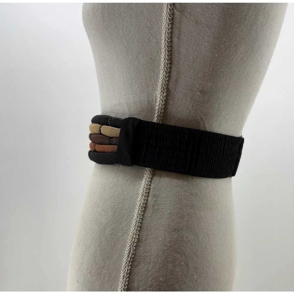 Vtg Cummerbund Belt Women's Puffy Fabric Belt Brown Tan OS